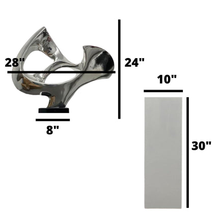 Chrome Abstract Mask Floor Sculpture With White Stand, 54" Tall Sculpture TriadCommerceInc   