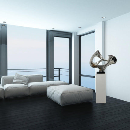 Chrome Abstract Mask Floor Sculpture With White Stand, 54" Tall Sculpture TriadCommerceInc   
