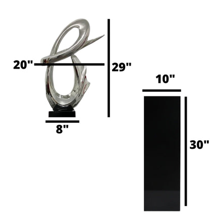 Chrome Fluid Abstract Floor Sculpture With Black Stand, 59" Tall Sculpture TriadCommerceInc   