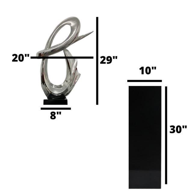 Chrome Fluid Abstract Floor Sculpture With Black Stand, 59" Tall Sculpture TriadCommerceInc   