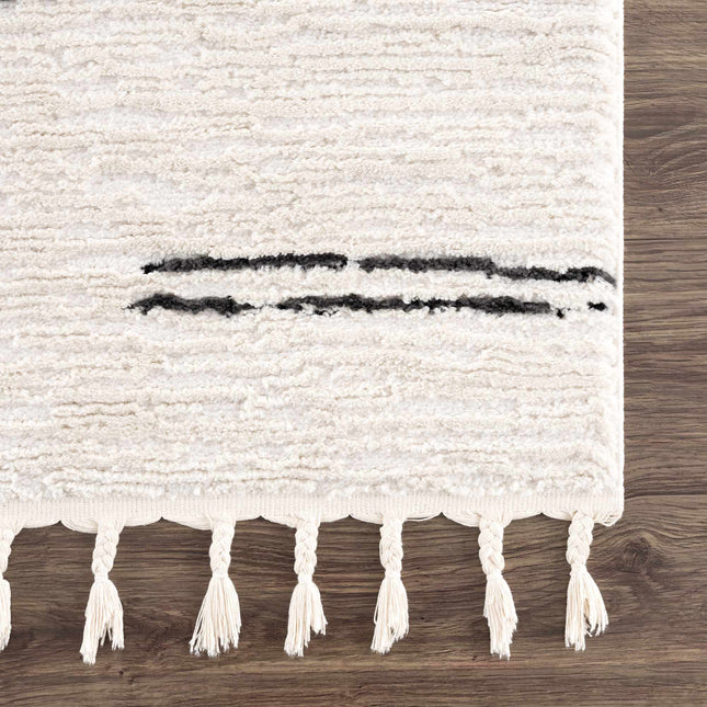 Riad Black Striped White Rug with Tassels Rugs TriadCommerceInc