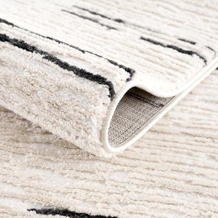 Riad Black Striped White Rug with Tassels Rugs TriadCommerceInc