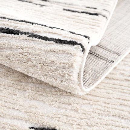 Riad Black Striped White Rug with Tassels Rugs TriadCommerceInc