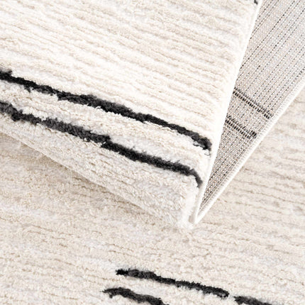 Riad Black Striped White Rug with Tassels Rugs TriadCommerceInc