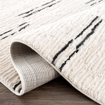 Riad Black Striped White Rug with Tassels Rugs TriadCommerceInc