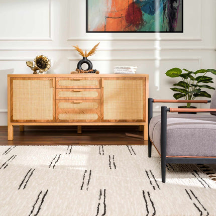 Riad Black Striped White Rug with Tassels Rugs TriadCommerceInc