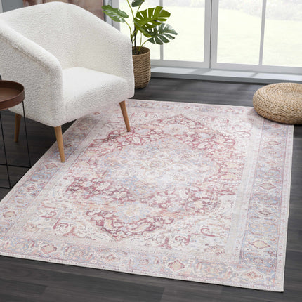 Cream Rust Leeston Vintage Washable Area Rug - Clearance Rugs TriadCommerceInc