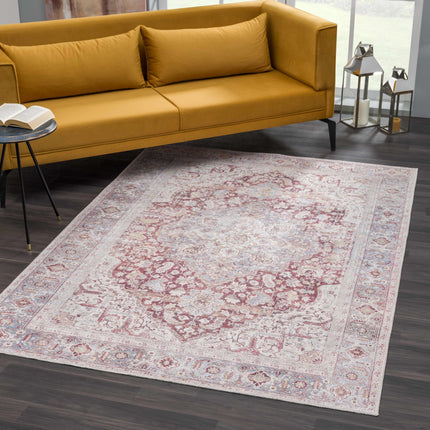 Cream Rust Leeston Vintage Washable Area Rug - Clearance Rugs TriadCommerceInc