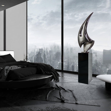 Dark Gray Sail Floor Sculpture With Black Stand, 70" Tall Sculpture TriadCommerceInc   