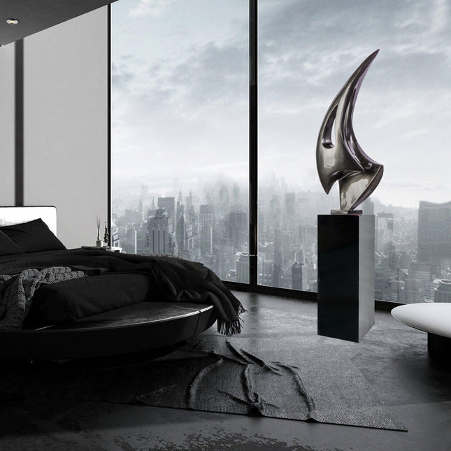 Dark Gray Sail Floor Sculpture With Black Stand, 70" Tall Sculpture TriadCommerceInc   