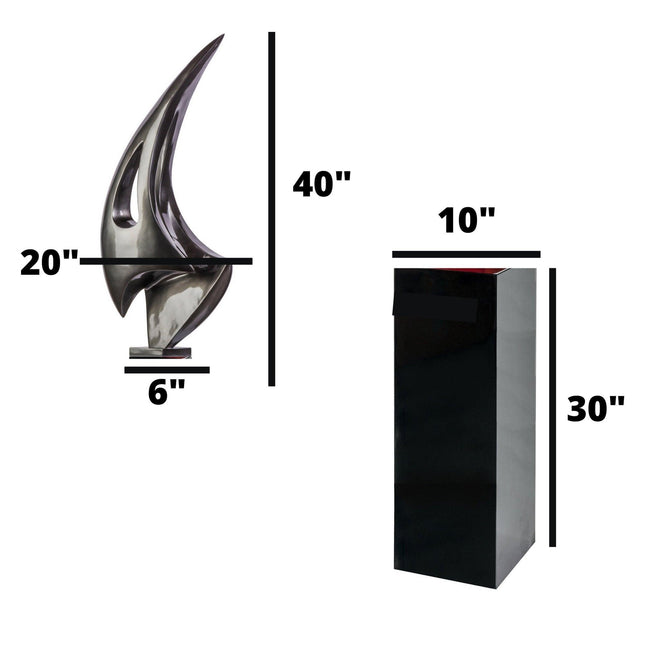 Dark Gray Sail Floor Sculpture With Black Stand, 70" Tall Sculpture TriadCommerceInc   
