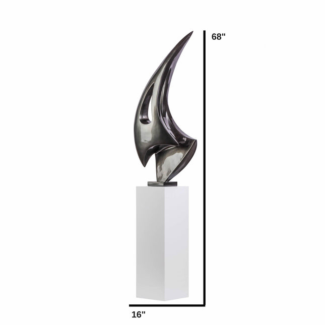 Dark Gray Sail Floor Sculpture With White Stand, 70" Tall Sculpture TriadCommerceInc   
