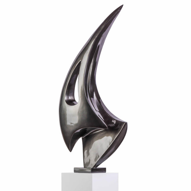 Dark Gray Sail Floor Sculpture With White Stand, 70" Tall Sculpture TriadCommerceInc   