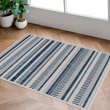 Olin White&Blue Striped Nordic Rug Rugs TriadCommerceInc 2' x 2'11" Rectangle