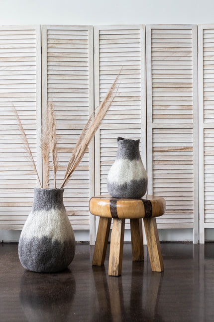 Eclipse Charcoal and Ivory Wool Gourd Basket Baskets TriadCommerceInc