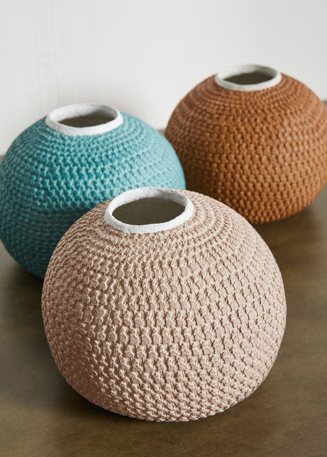 African Bibi Papier Vase in Pink, Rust, and Blue Décor TriadCommerceInc