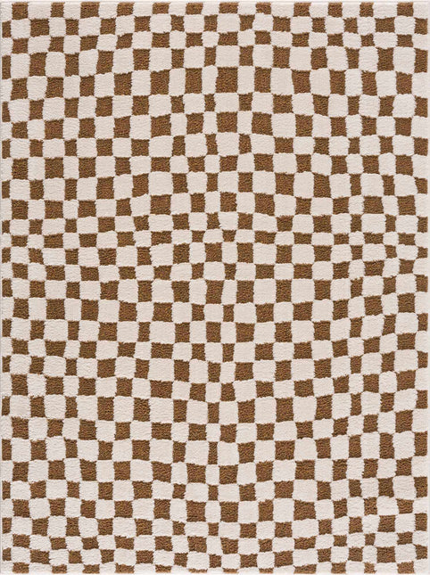 Lajos Brown Checkered Area Rug Rugs TriadCommerceInc