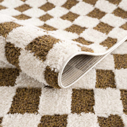 Lajos Brown Checkered Area Rug Rugs TriadCommerceInc