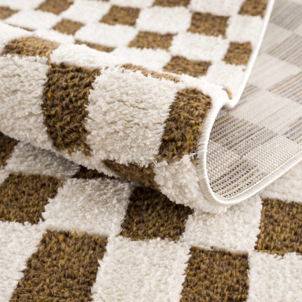 Lajos Brown Checkered Area Rug Rugs TriadCommerceInc