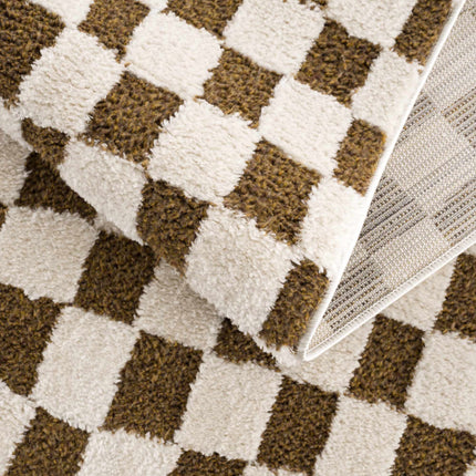 Lajos Brown Checkered Area Rug Rugs TriadCommerceInc