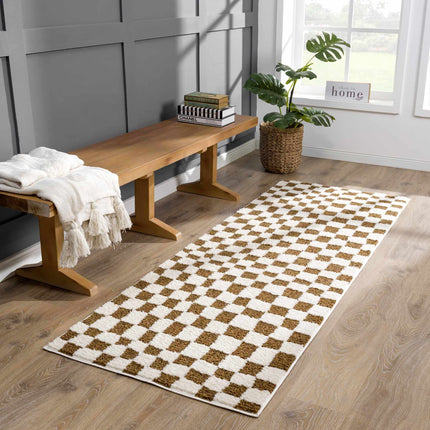 Lajos Brown Checkered Area Rug Rugs TriadCommerceInc