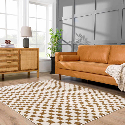Lajos Brown Checkered Area Rug Rugs TriadCommerceInc
