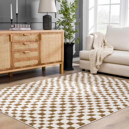 Lajos Brown Checkered Area Rug Rugs TriadCommerceInc
