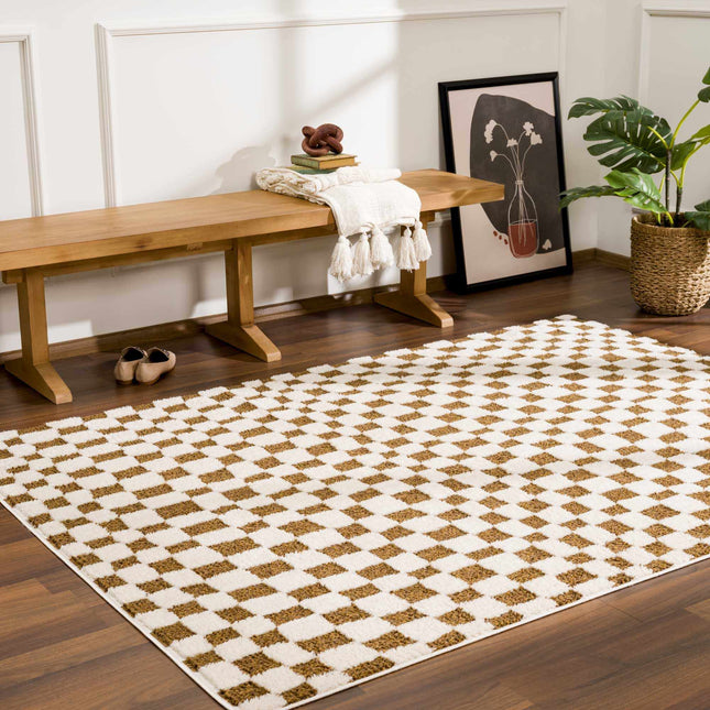 Lajos Brown Checkered Area Rug Rugs TriadCommerceInc
