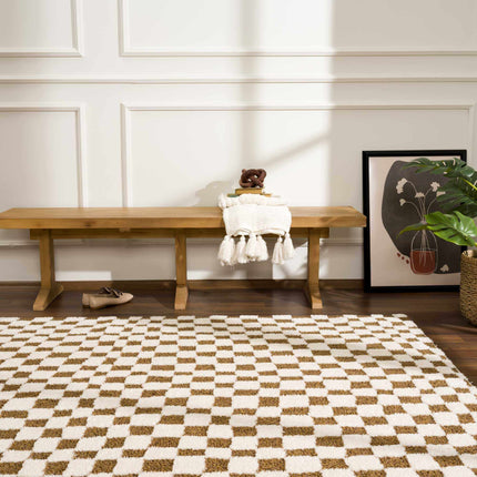 Lajos Brown Checkered Area Rug Rugs TriadCommerceInc