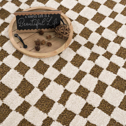 Lajos Brown Checkered Area Rug Rugs TriadCommerceInc
