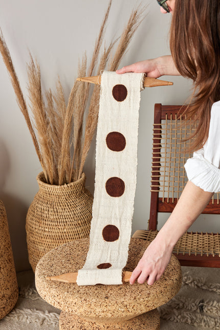 Flourish Bogolan Wall Totem in White with Brown Circles Wall Décor TriadCommerceInc