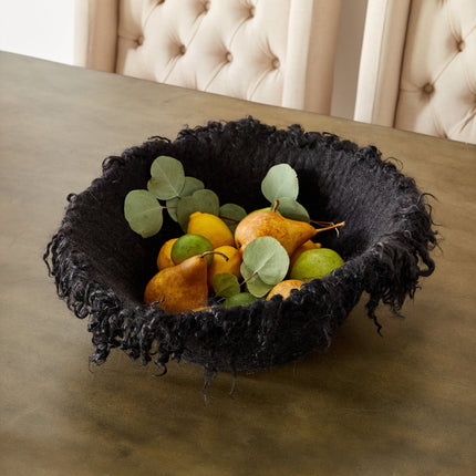 Fringed Skirt Black Decorative Karakul Wool and Mohair Bowl Baskets TriadCommerceInc