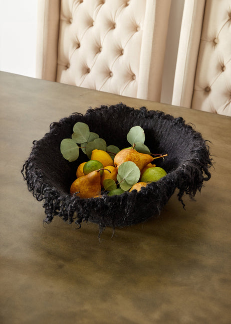 Fringed Skirt Black Decorative Karakul Wool and Mohair Bowl Baskets TriadCommerceInc