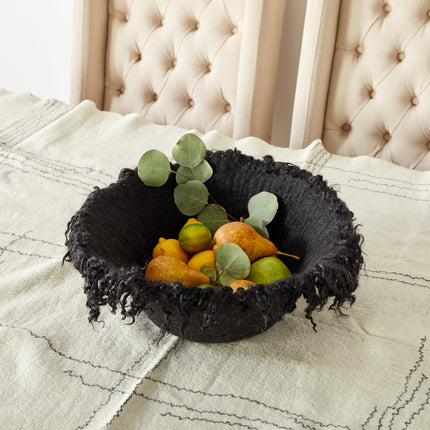 Fringed Skirt Black Decorative Karakul Wool and Mohair Bowl Baskets TriadCommerceInc