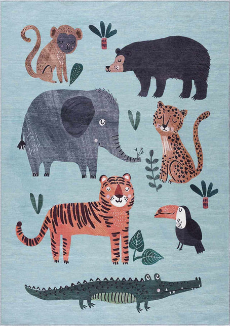 Petey Blue Animal Print Washable Kids Rug - Clearance Rugs TriadCommerceInc