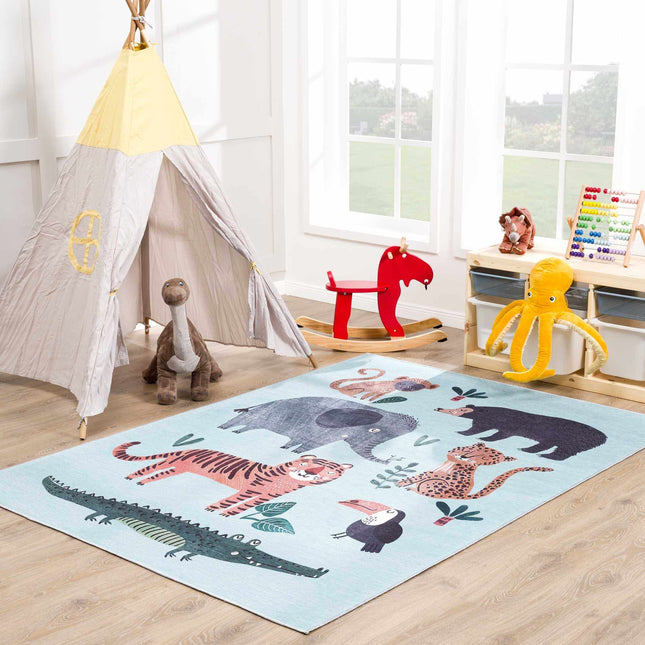 Petey Blue Animal Print Washable Kids Rug - Clearance Rugs TriadCommerceInc