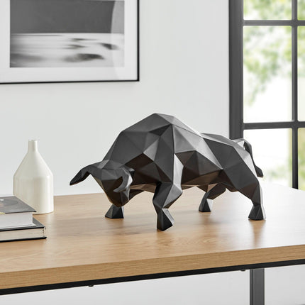 Geometric Bull Sculpture // Matte Black Sculpture TriadCommerceInc   