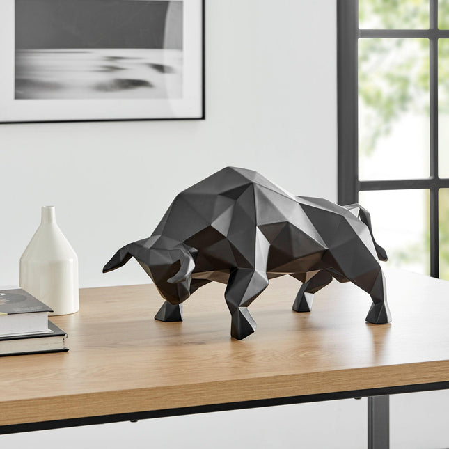 Geometric Bull Sculpture // Matte Black Sculpture TriadCommerceInc   