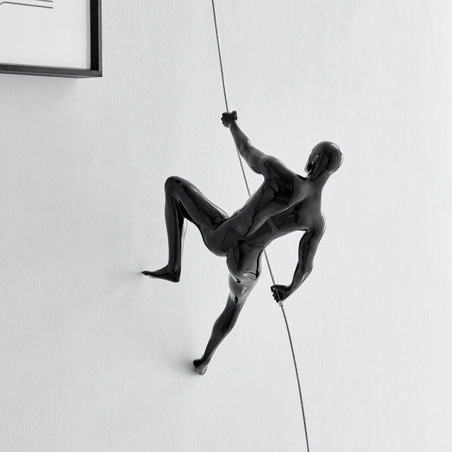 Glossy Black Wall Sculpture Climbing 15" Man Sculpture TriadCommerceInc   