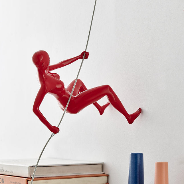 Glossy Red Wall Sculpture Climbing 8" Woman Sculpture TriadCommerceInc   