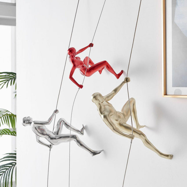 Gold, Metallic Red, & Chrome Wall Sculpture Climbing Set Sculpture TriadCommerceInc   