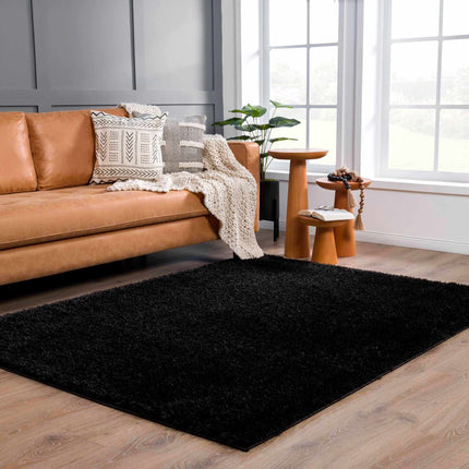 Faina Solid Black Shag Rug Washable Rugs TriadCommerceInc