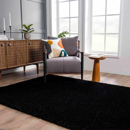 Faina Solid Black Shag Rug Washable Rugs TriadCommerceInc