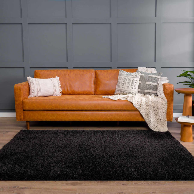 Faina Solid Black Shag Rug Washable Rugs TriadCommerceInc