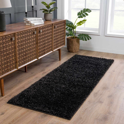 Faina Solid Black Shag Rug Washable Rugs TriadCommerceInc