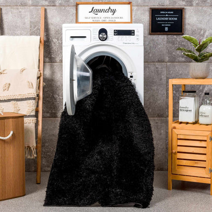 Faina Solid Black Shag Rug Washable Rugs TriadCommerceInc
