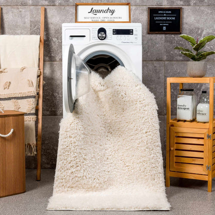 Faina Solid Cream Shag Rug Washable Rugs TriadCommerceInc