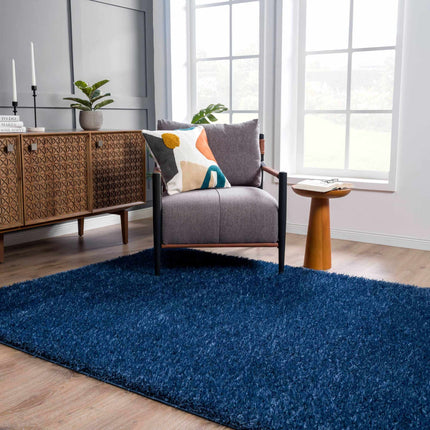 Faina Solid Dark Blue Shag Rug Washable Rugs TriadCommerceInc