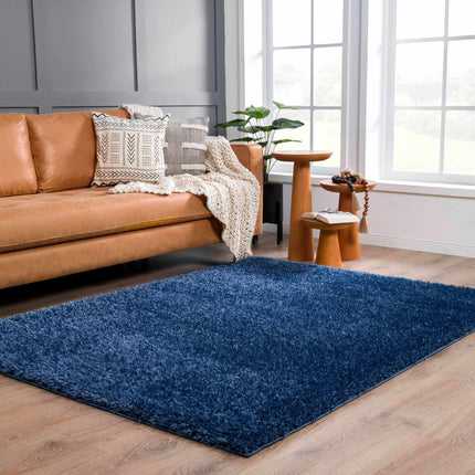 Faina Solid Dark Blue Shag Rug Washable Rugs TriadCommerceInc