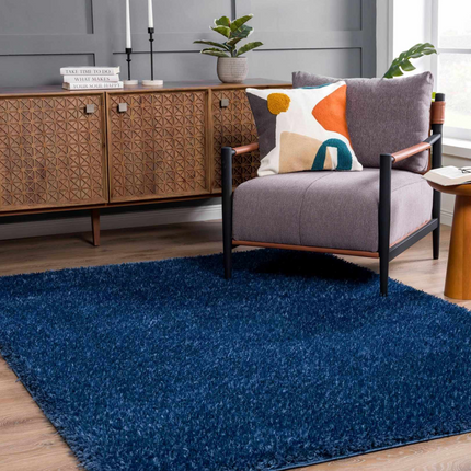 Faina Solid Dark Blue Shag Rug Washable Rugs TriadCommerceInc